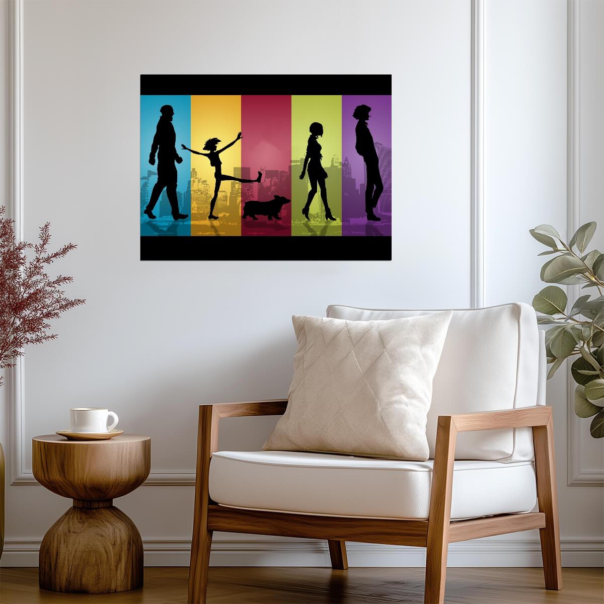 Cowboy Bebop Poster | Crew Silhouettes in Five Color Panels - Anime Poster