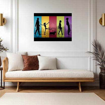 Cowboy Bebop Poster | Crew Silhouettes in Five Color Panels - Anime Poster