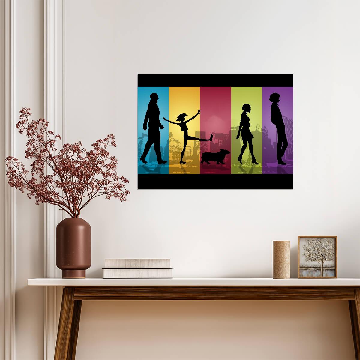 Cowboy Bebop Poster | Crew Silhouettes in Five Color Panels - Anime Poster