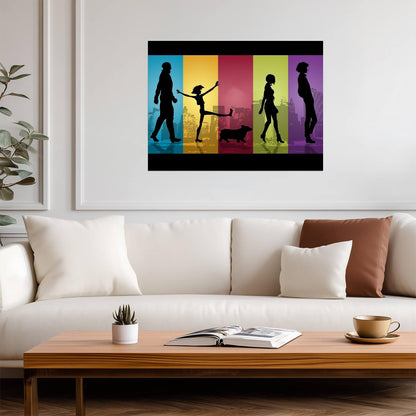 Cowboy Bebop Poster | Crew Silhouettes in Five Color Panels - Anime Poster