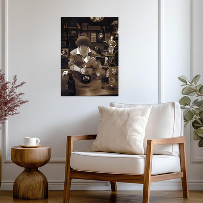 Cowboy Bebop Poster | Spike Spiegel at a Bar | Sepia Illustration - Anime Poster