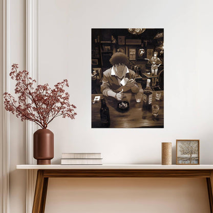 Cowboy Bebop Poster | Spike Spiegel at a Bar | Sepia Illustration - Anime Poster