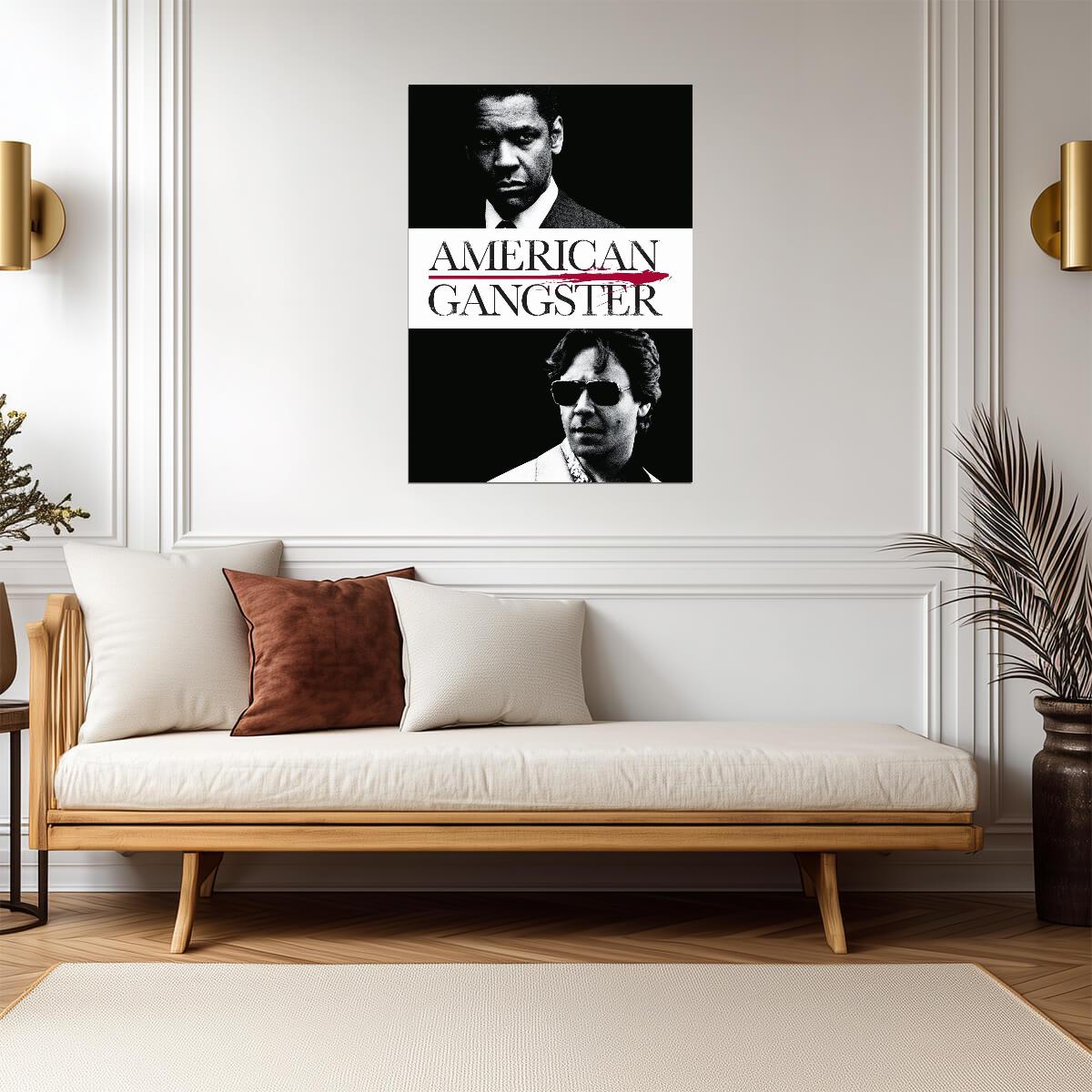 American Gangster Movie Poster | Denzel Washington and Russell Crowe | Black and White Print - Movies & TV Poster