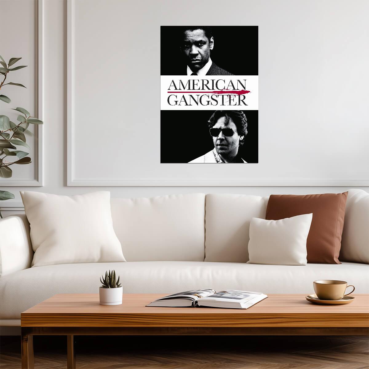 American Gangster Movie Poster | Denzel Washington and Russell Crowe | Black and White Print - Movies & TV Poster