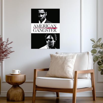 American Gangster Movie Poster | Denzel Washington and Russell Crowe | Black and White Print - Movies & TV Poster