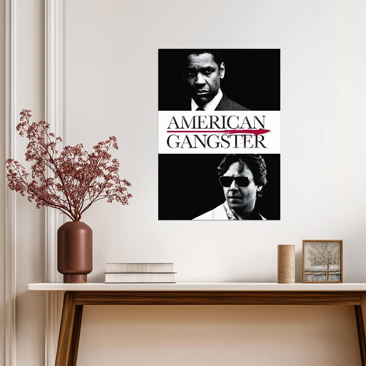 American Gangster Movie Poster | Denzel Washington and Russell Crowe | Black and White Print - Movies & TV Poster