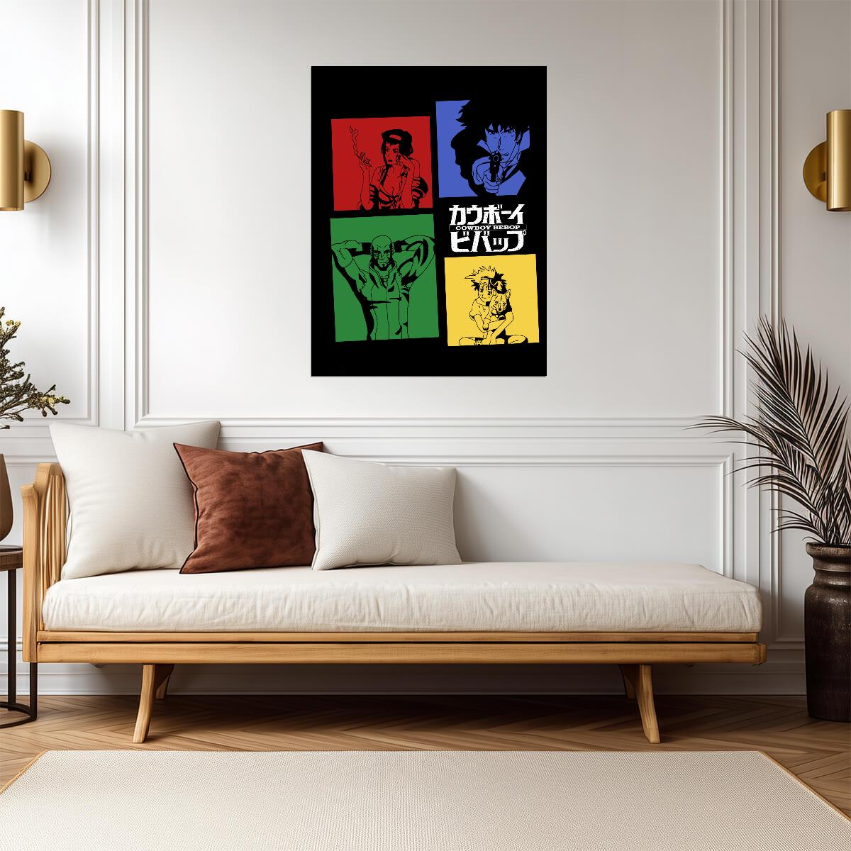 Cowboy Bebop Poster | Spike, Faye, Jet and Edward in Four Color Panels - Anime Poster