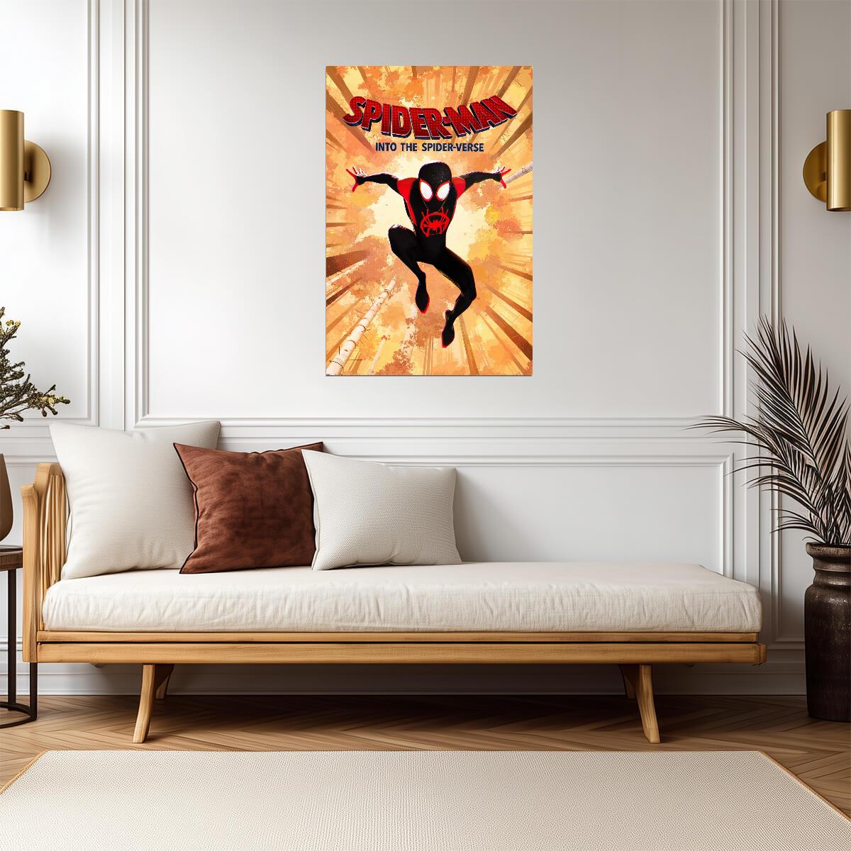 Spider-Man Into the Spider-Verse Movie Poster | Miles on an Orange City Graphic - Movies & TV Poster