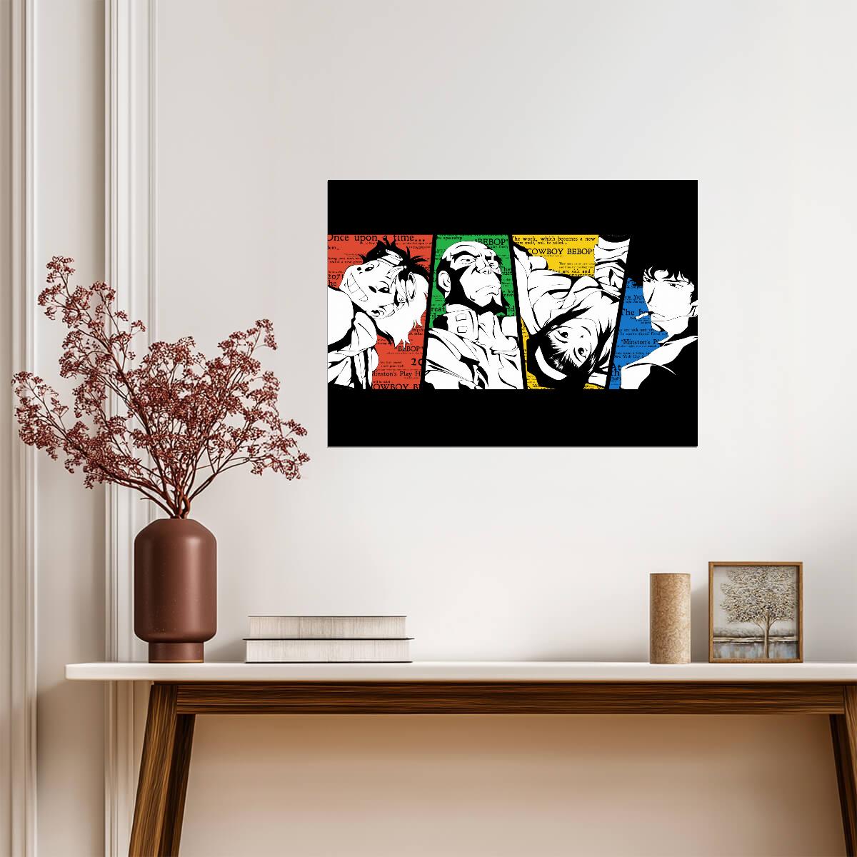 Cowboy Bebop Poster | Crew Portraits with Colored Text Panels - Anime Poster