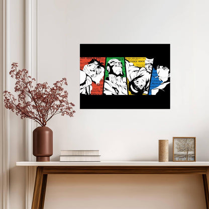 Cowboy Bebop Poster | Crew Portraits with Colored Text Panels - Anime Poster