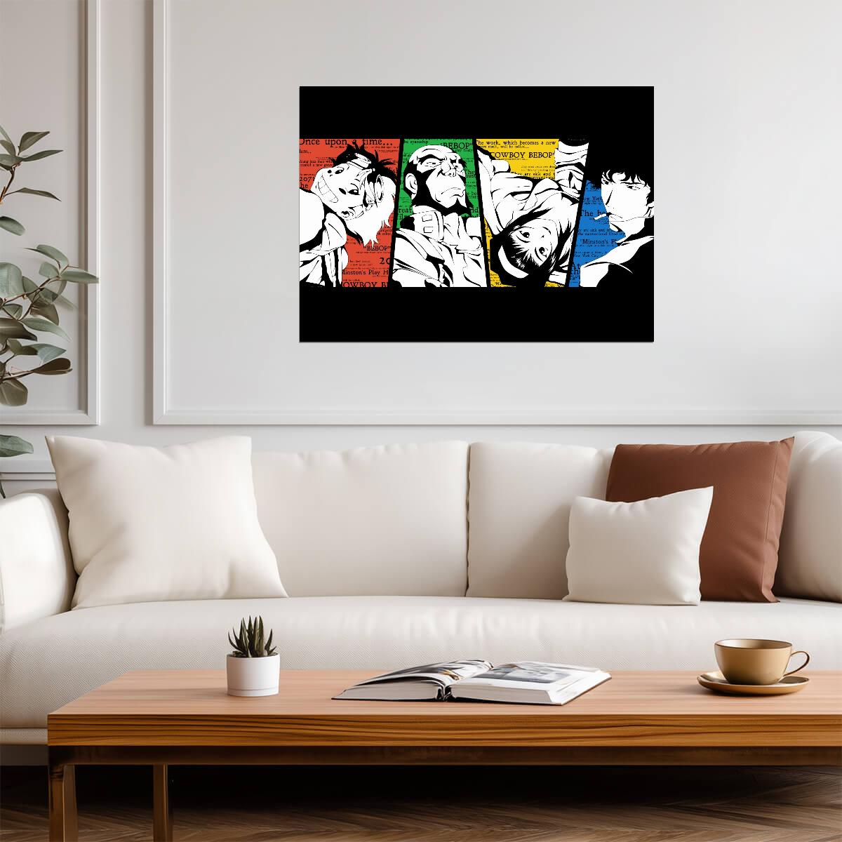 Cowboy Bebop Poster | Crew Portraits with Colored Text Panels - Anime Poster