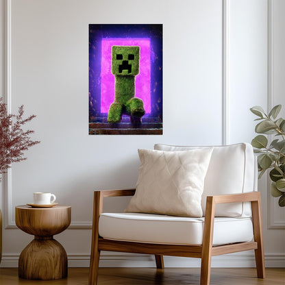 A Minecraft Movie Creeper Poster | Purple Portal Movie Print - Movies & TV Poster