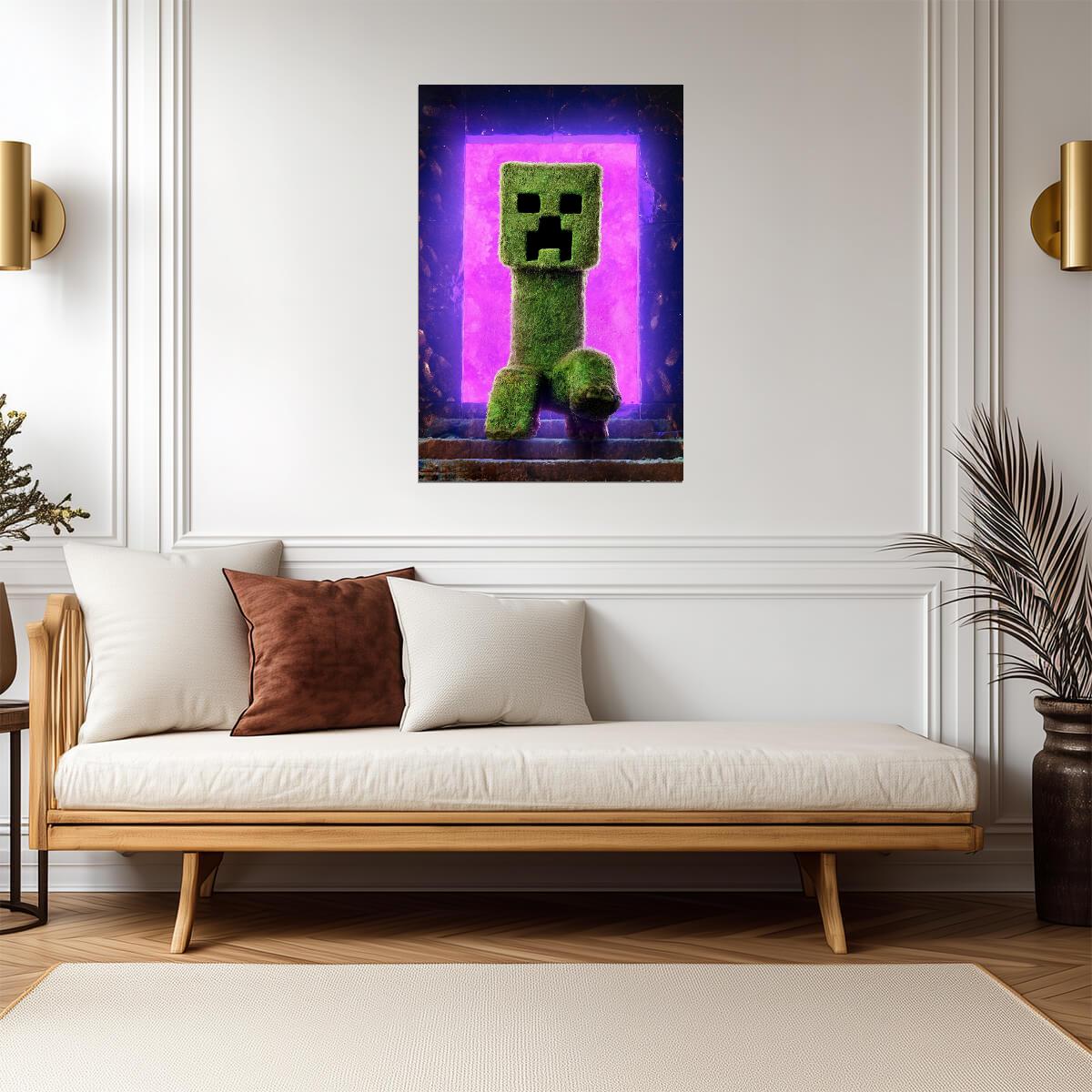 A Minecraft Movie Creeper Poster | Purple Portal Movie Print - Movies & TV Poster