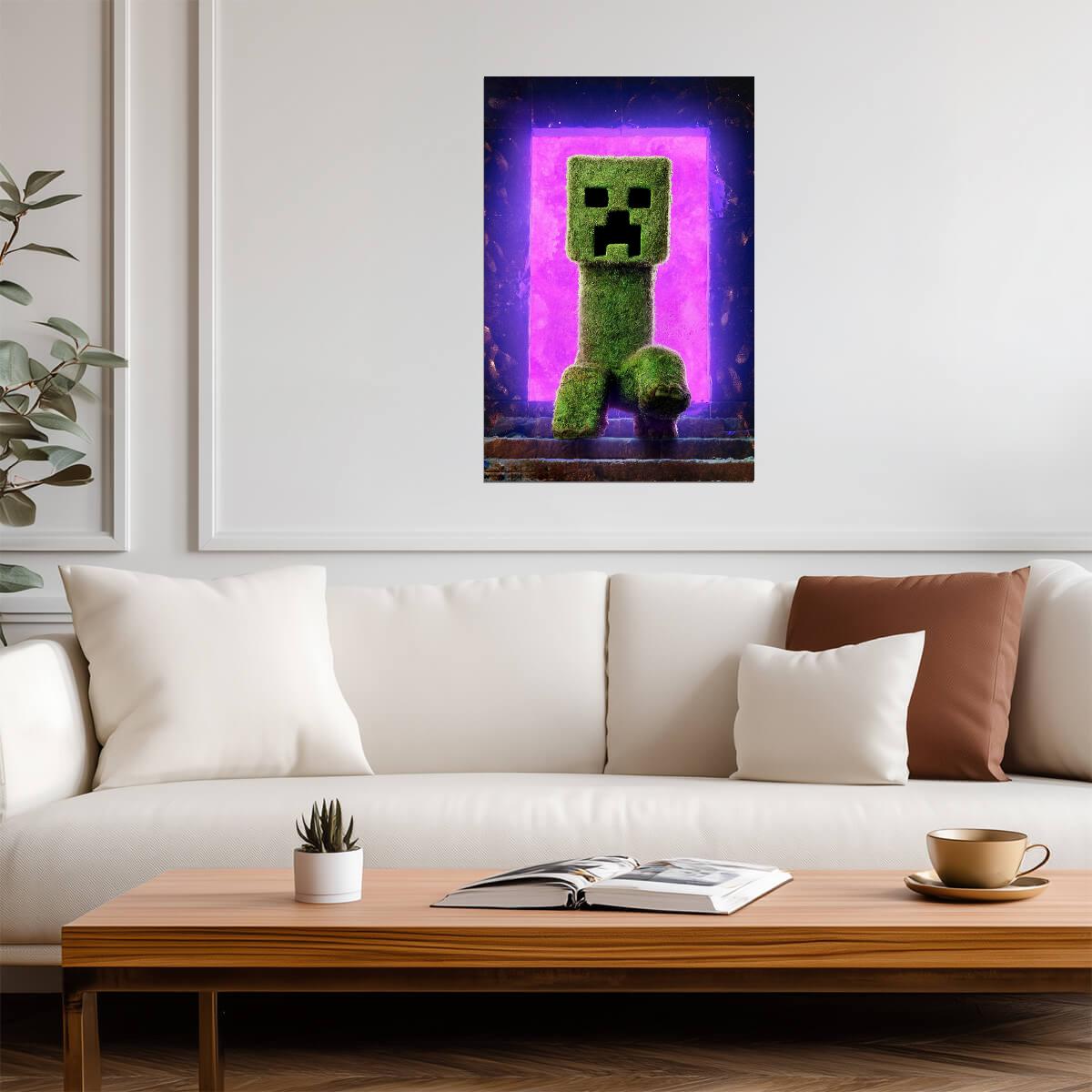 A Minecraft Movie Creeper Poster | Purple Portal Movie Print - Movies & TV Poster