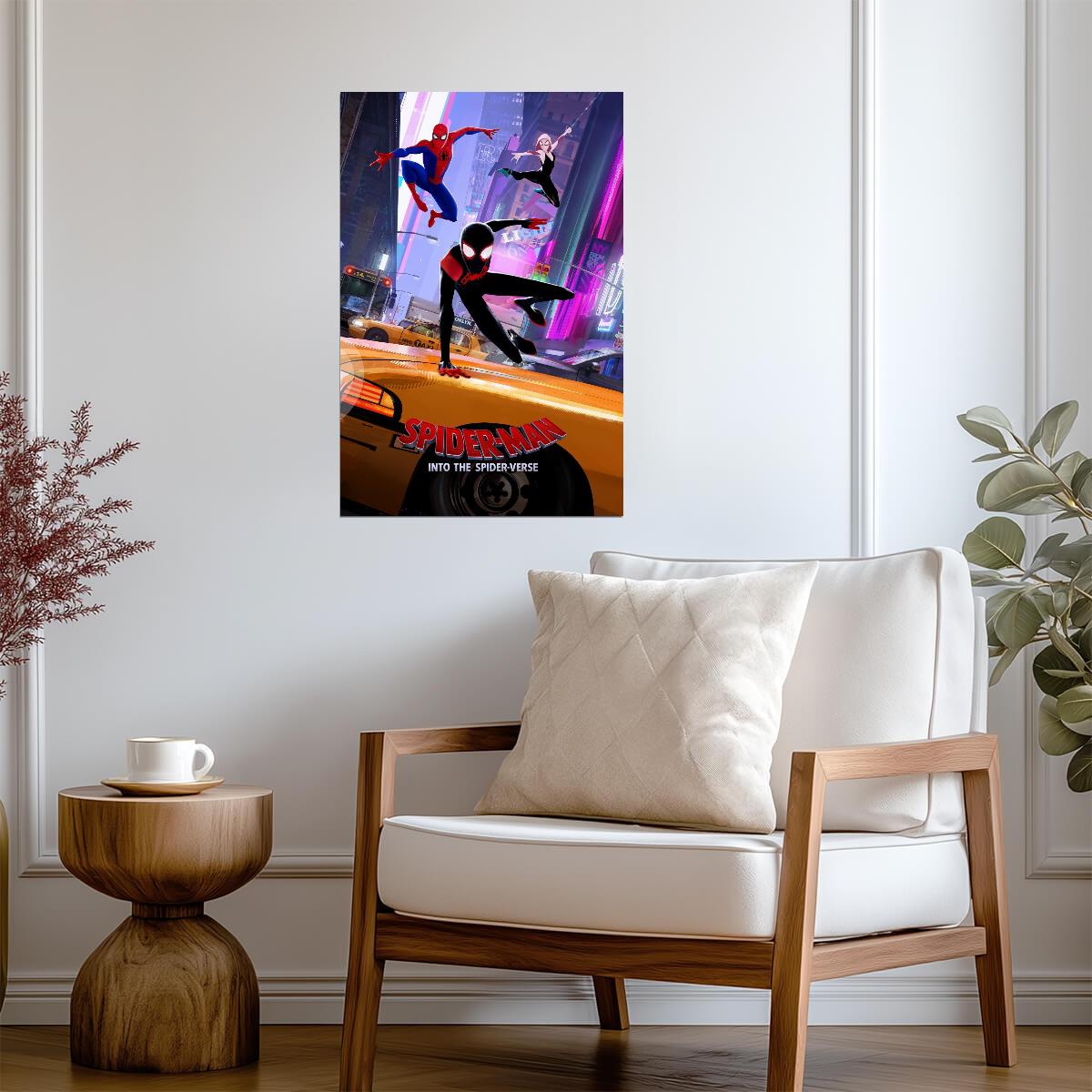 Spider-Man Into the Spider-Verse Movie Poster | Miles, Peter and Gwen above the Taxi - Movies & TV Poster