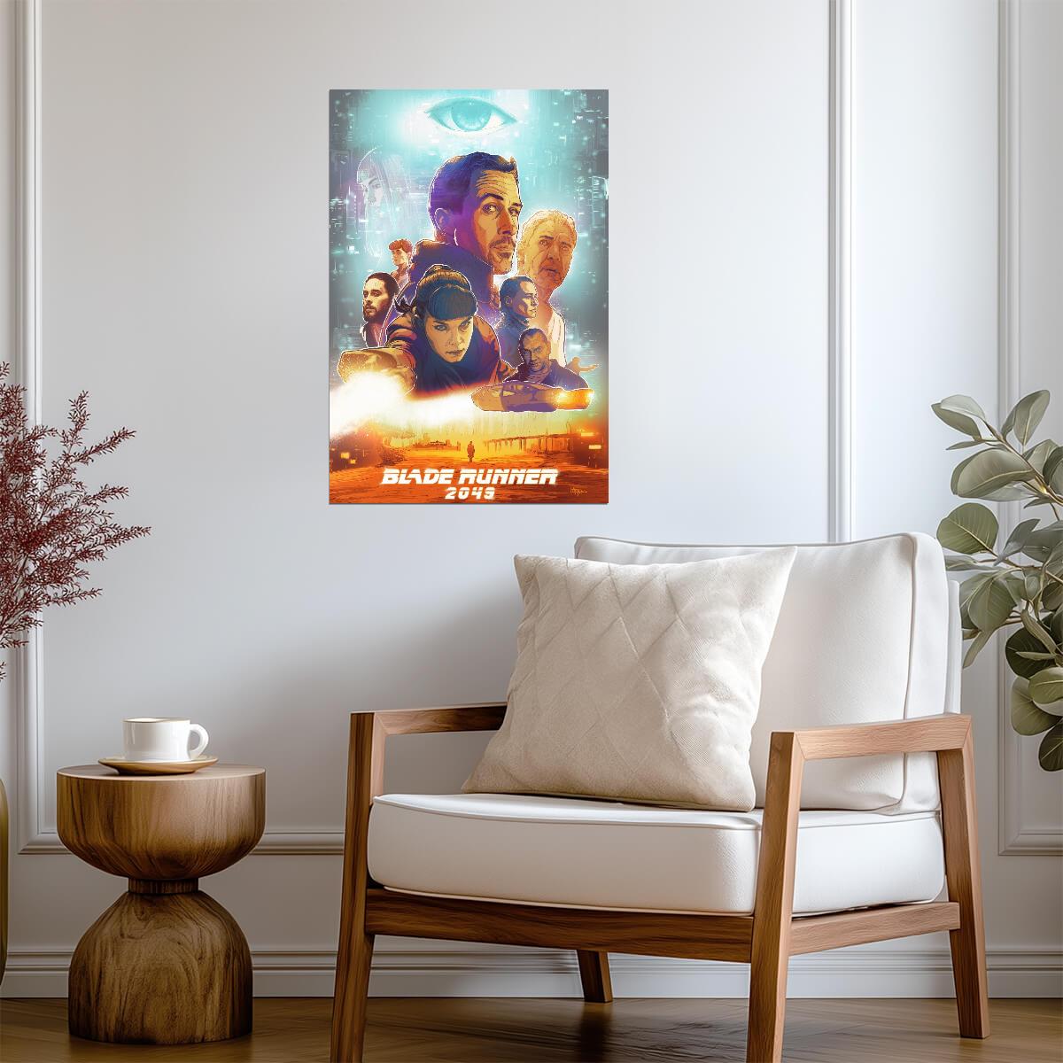 Blade Runner 2049 Movie Poster | Illustrated Cast beneath a Green Eye - Movies & TV Poster