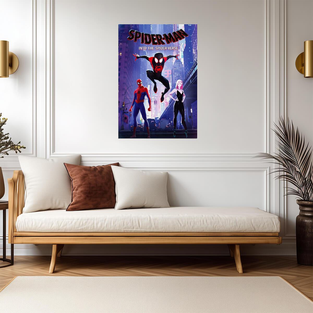 Spider-Man Into the Spider-Verse Movie Poster | Miles, Peter and Gwen on the Rooftop - Movies & TV Poster