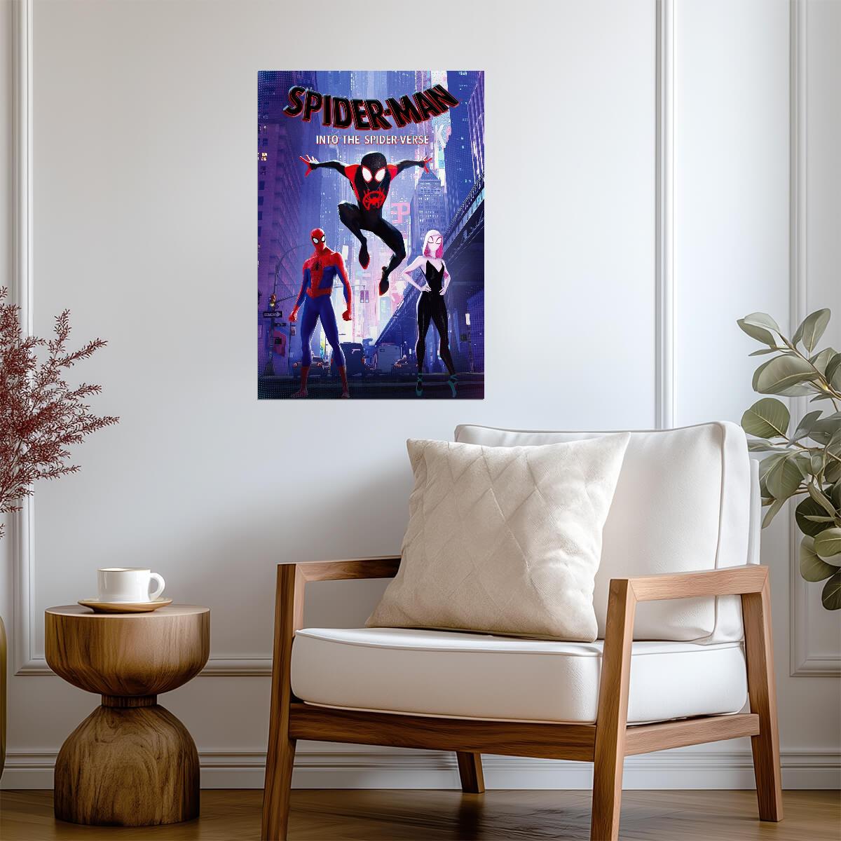 Spider-Man Into the Spider-Verse Movie Poster | Miles, Peter and Gwen on the Rooftop - Movies & TV Poster