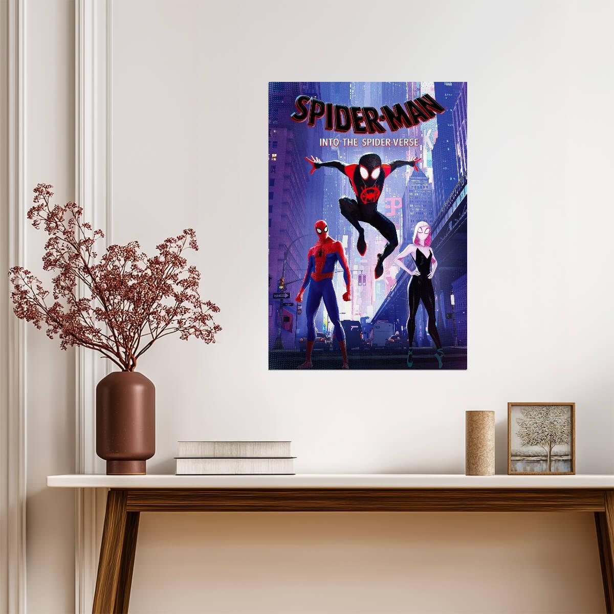 Spider-Man Into the Spider-Verse Movie Poster | Miles, Peter and Gwen on the Rooftop - Movies & TV Poster