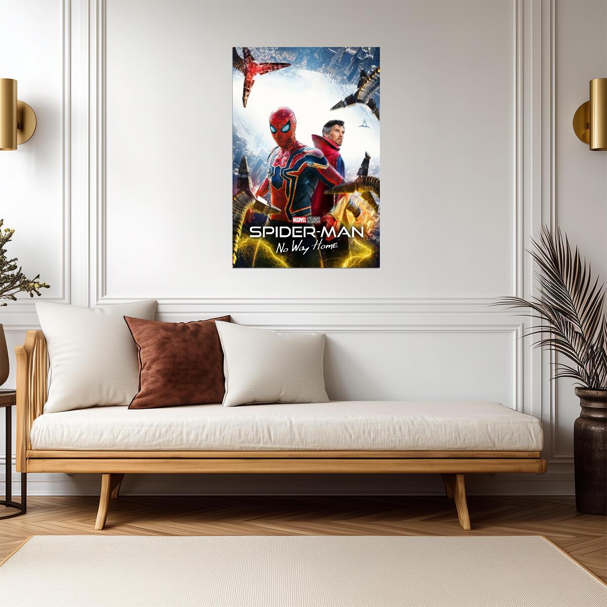 Spider-Man No Way Home Movie Poster | Spider-Man and Doctor Strange with Lightning - Movies & TV Poster
