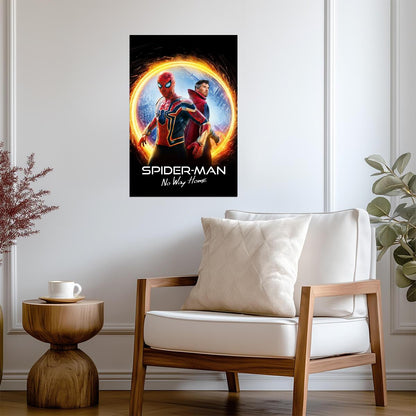 Spider-Man No Way Home Movie Poster | Spider-Man and Doctor Strange in a Fiery Portal - Movies & TV Poster