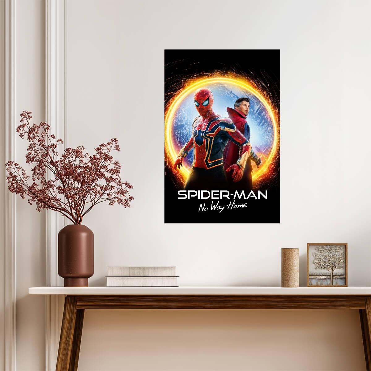 Spider-Man No Way Home Movie Poster | Spider-Man and Doctor Strange in a Fiery Portal - Movies & TV Poster
