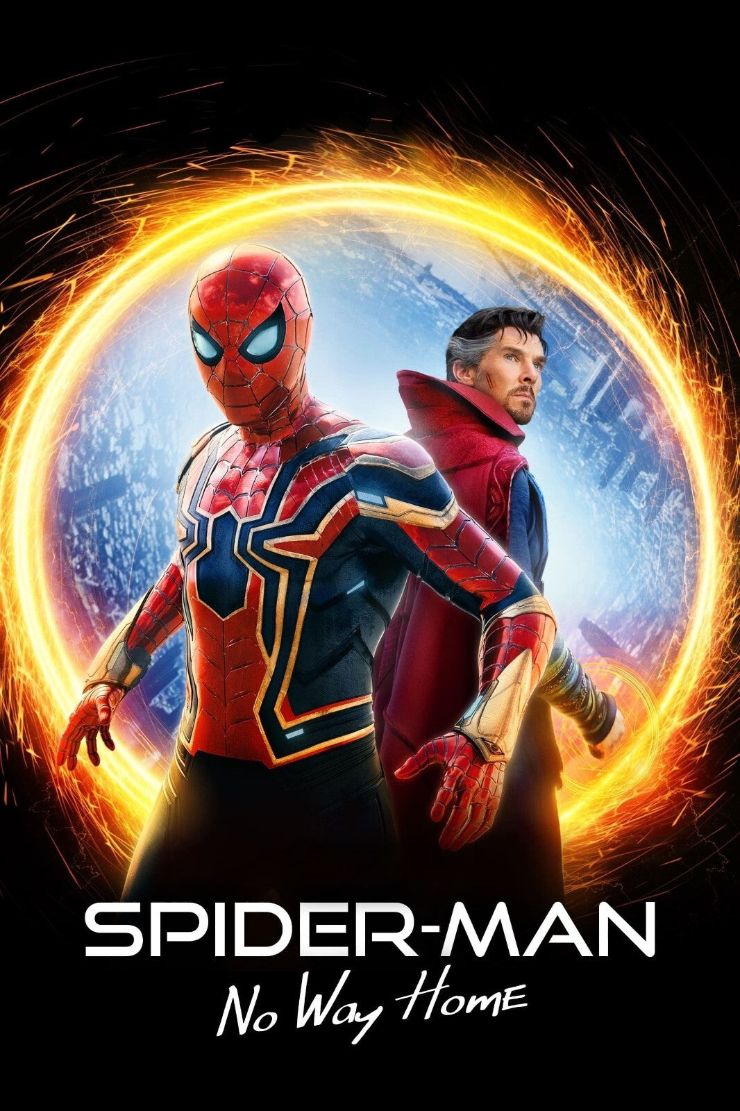 Spider-Man No Way Home Movie Poster | Spider-Man and Doctor Strange in a Fiery Portal - Movies & TV Poster