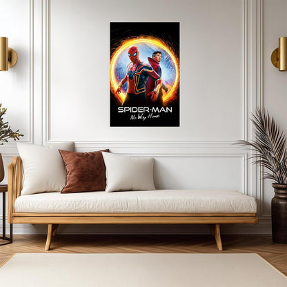Spider-Man No Way Home Movie Poster | Spider-Man and Doctor Strange in a Fiery Portal - Movies & TV Poster