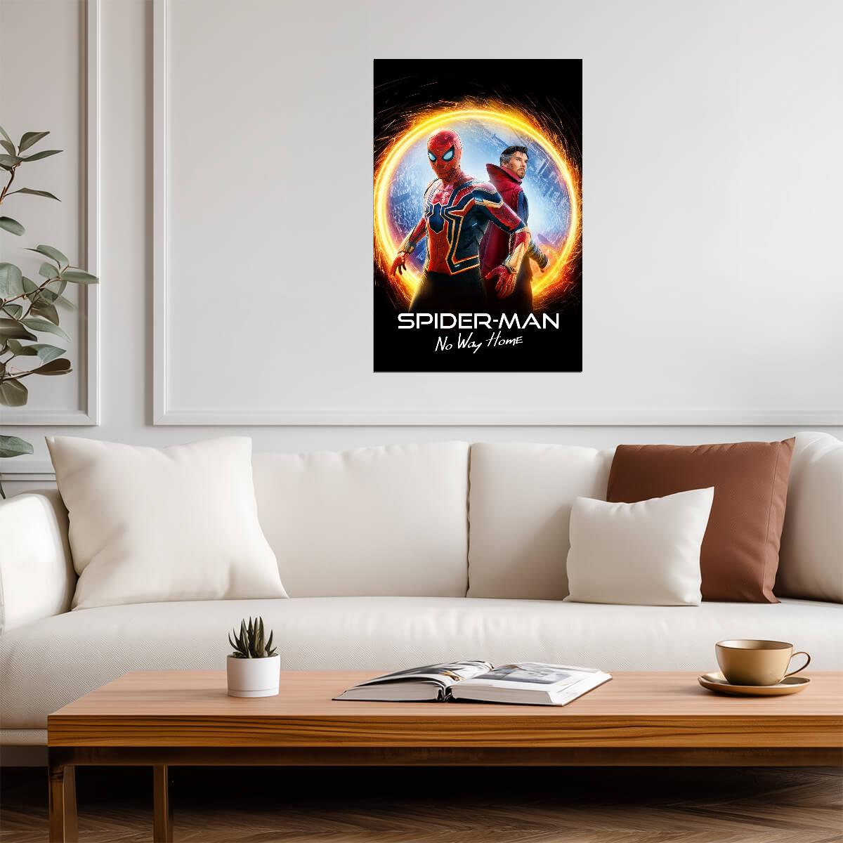 Spider-Man No Way Home Movie Poster | Spider-Man and Doctor Strange in a Fiery Portal - Movies & TV Poster