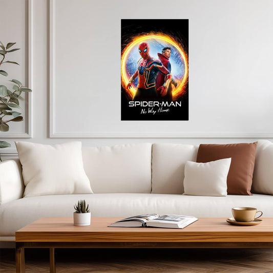 Spider-Man No Way Home Movie Poster | Spider-Man and Doctor Strange in a Fiery Portal - Movies & TV Poster