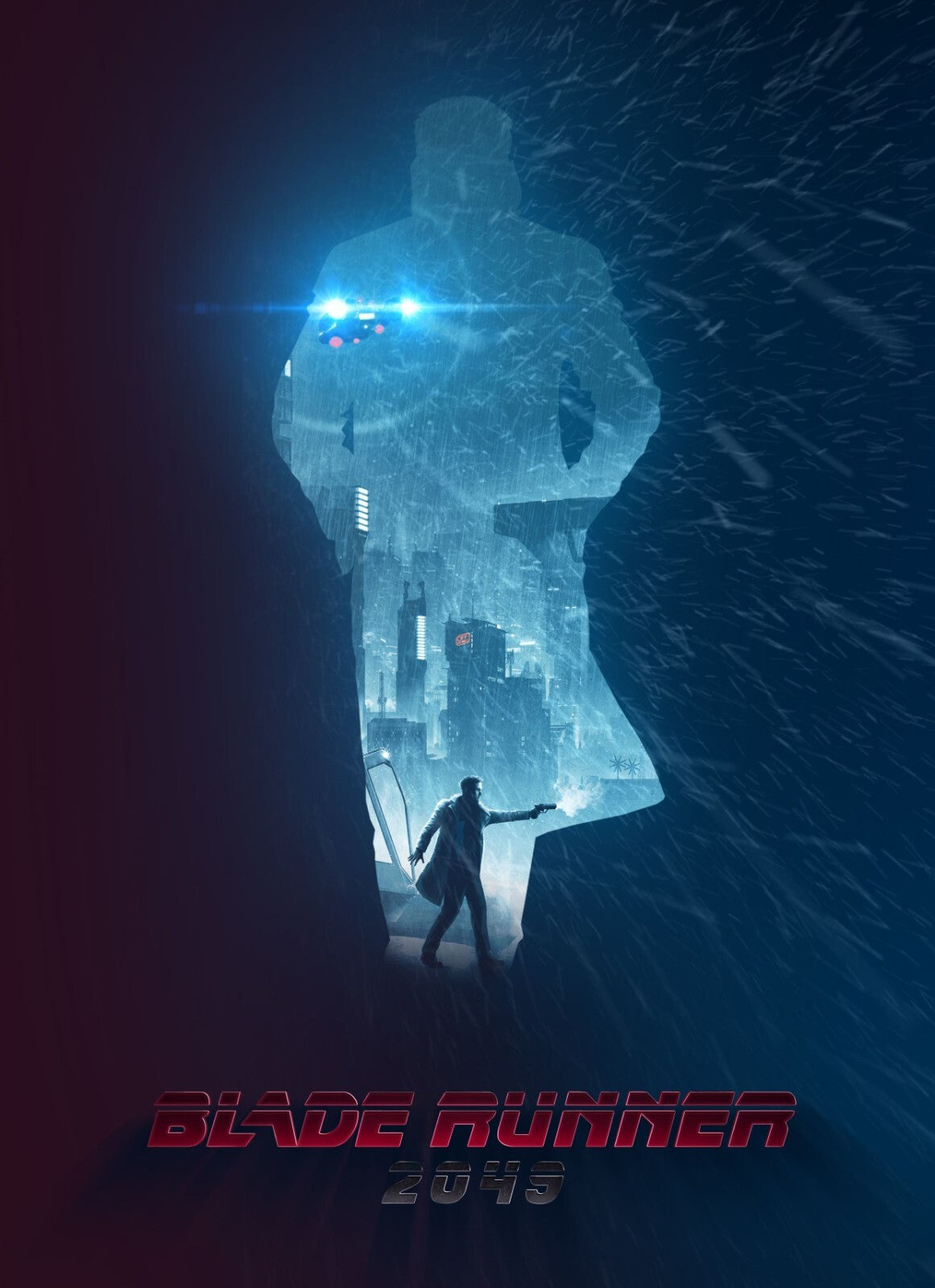 Blade Runner 2049 Movie Poster | Officer K Silhouette in Blue Snow - Movies & TV Poster