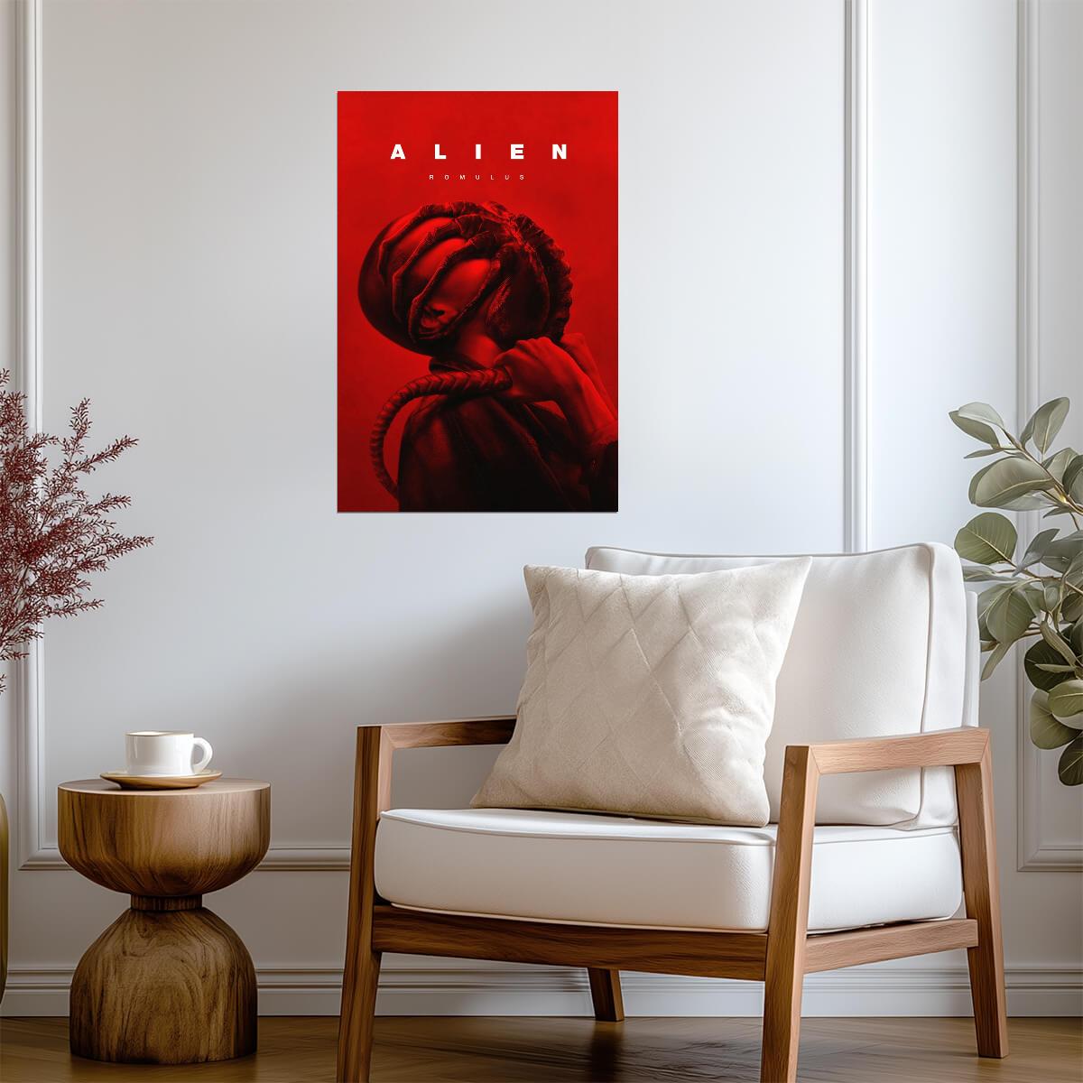 Alien Romulus Horror Movie Poster | Facehugger Portrait in Red Light - Movies & TV Poster