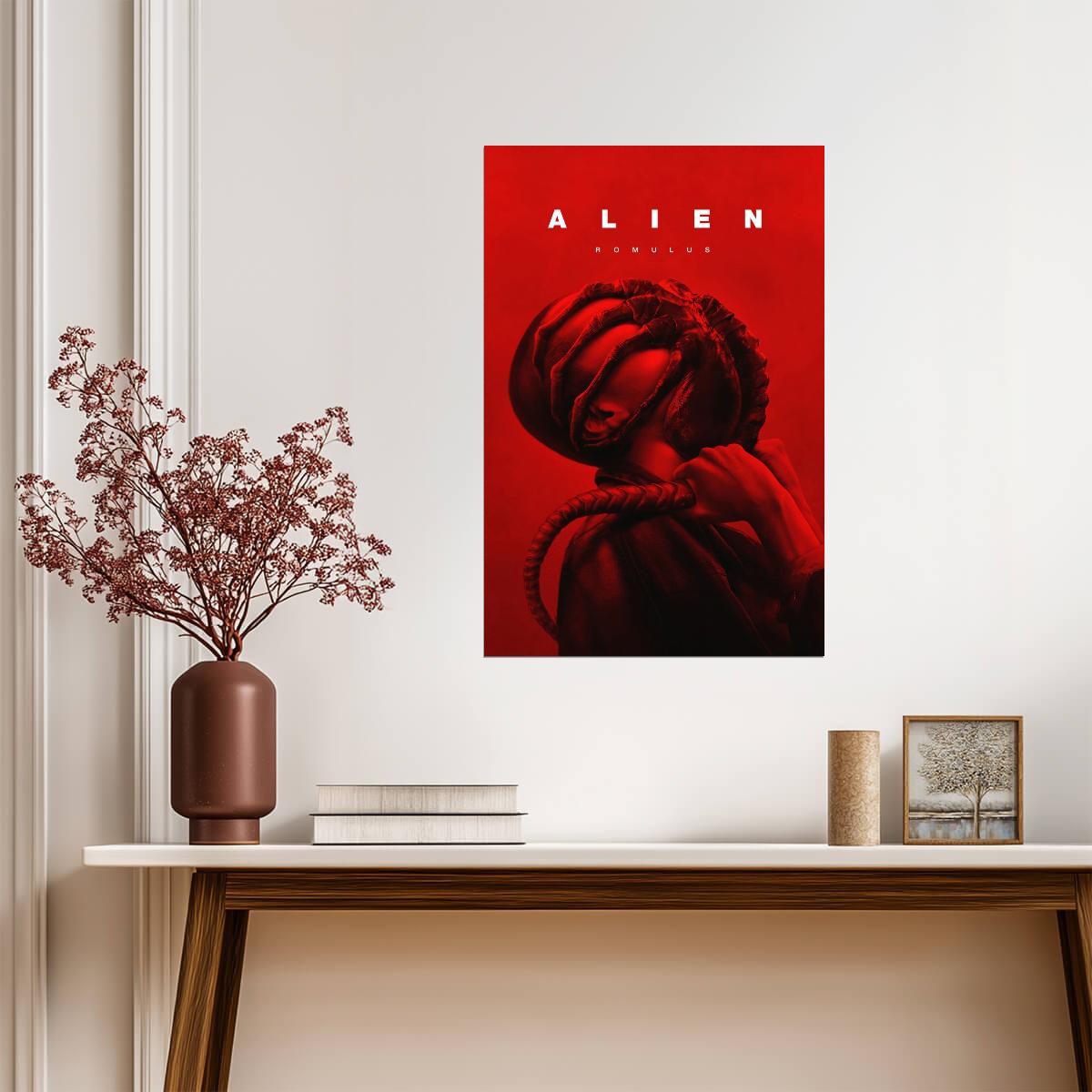Alien Romulus Horror Movie Poster | Facehugger Portrait in Red Light - Movies & TV Poster