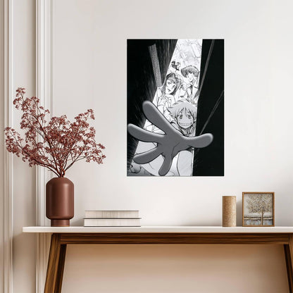 Cowboy Bebop Poster | Edward and the Crew | Black and White Doorway Illustration - Anime Poster
