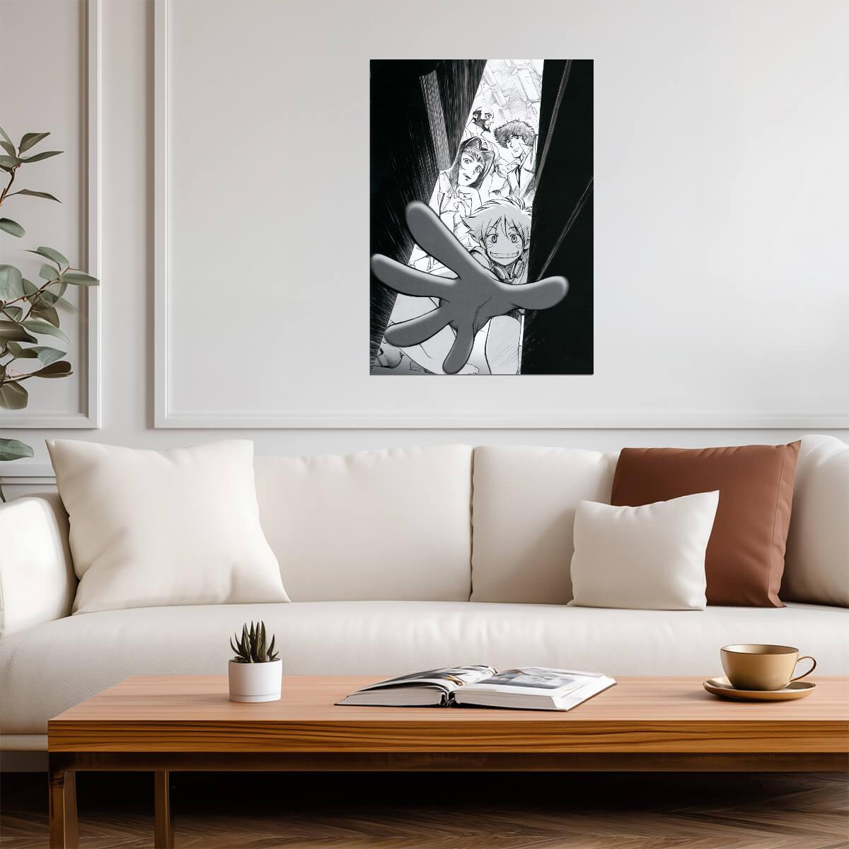 Cowboy Bebop Poster | Edward and the Crew | Black and White Doorway Illustration - Anime Poster