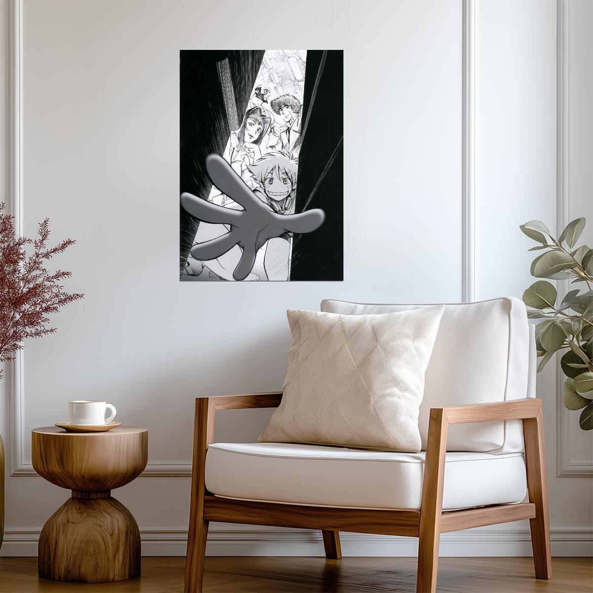 Cowboy Bebop Poster | Edward and the Crew | Black and White Doorway Illustration - Anime Poster