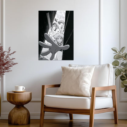 Cowboy Bebop Poster | Edward and the Crew | Black and White Doorway Illustration - Anime Poster