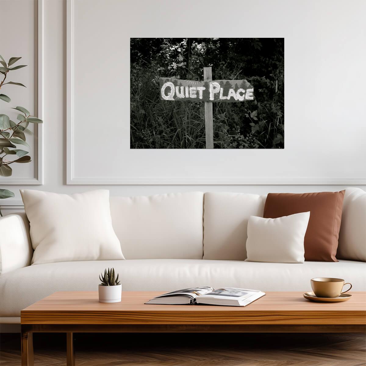 A Quiet Place Poster | Wooden Sign in the Forest Photo Print - Movies & TV Poster