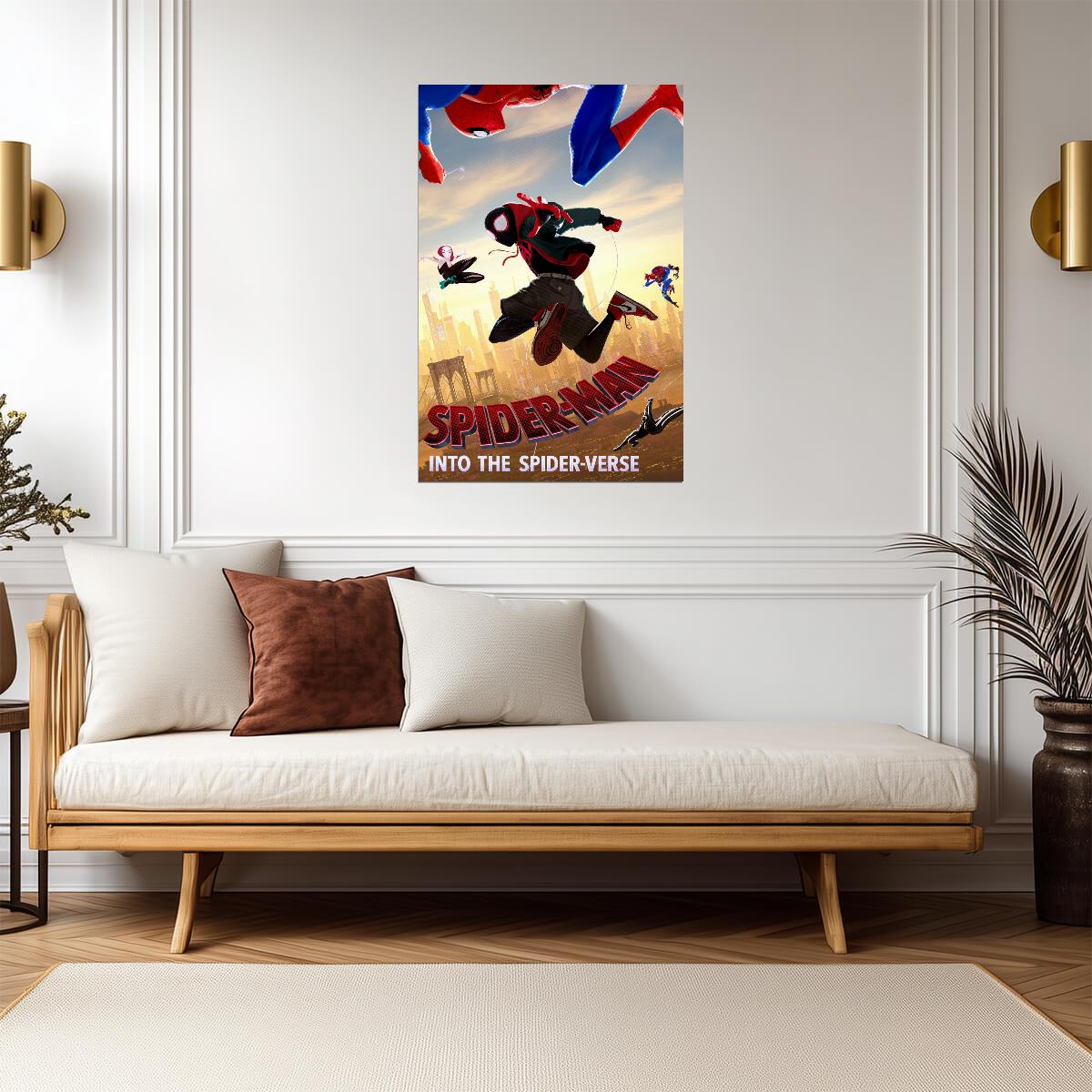 Spider-Man Into the Spider-Verse Movie Poster | Miles and the Spider Heroes at Sunset - Movies & TV Poster