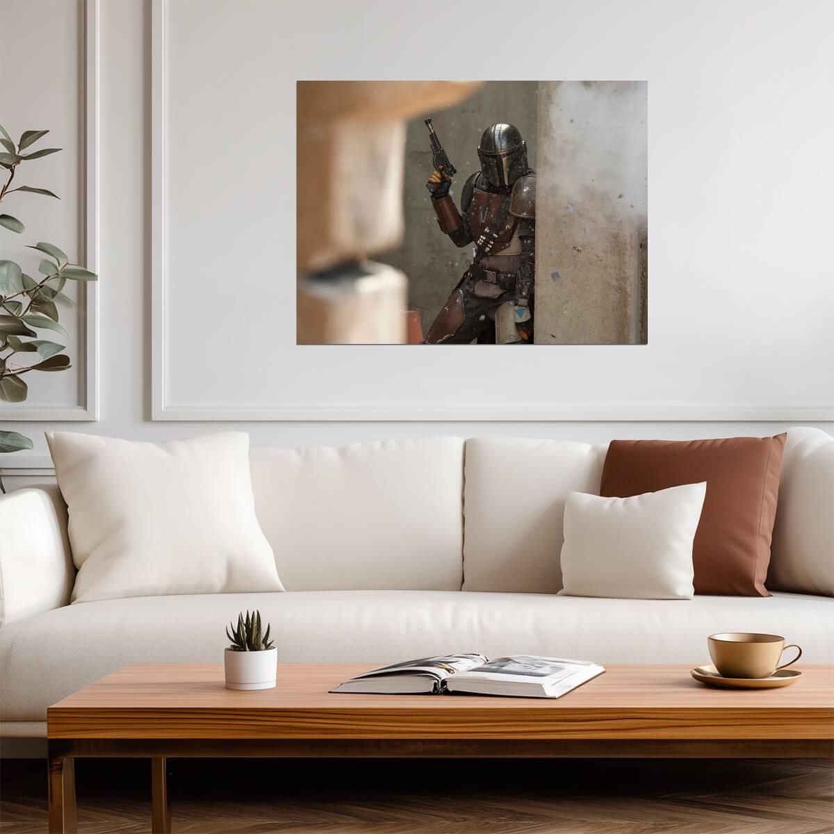 The Mandalorian TV Series Poster | Din Djarin in Brown Armor with Blaster - Movies & TV Poster