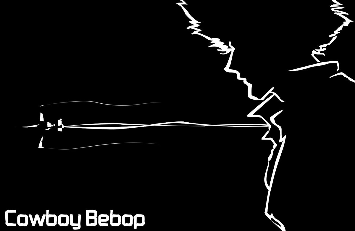 Cowboy Bebop Poster | Spike Spiegel | White Outline Portrait on Black - Anime Poster