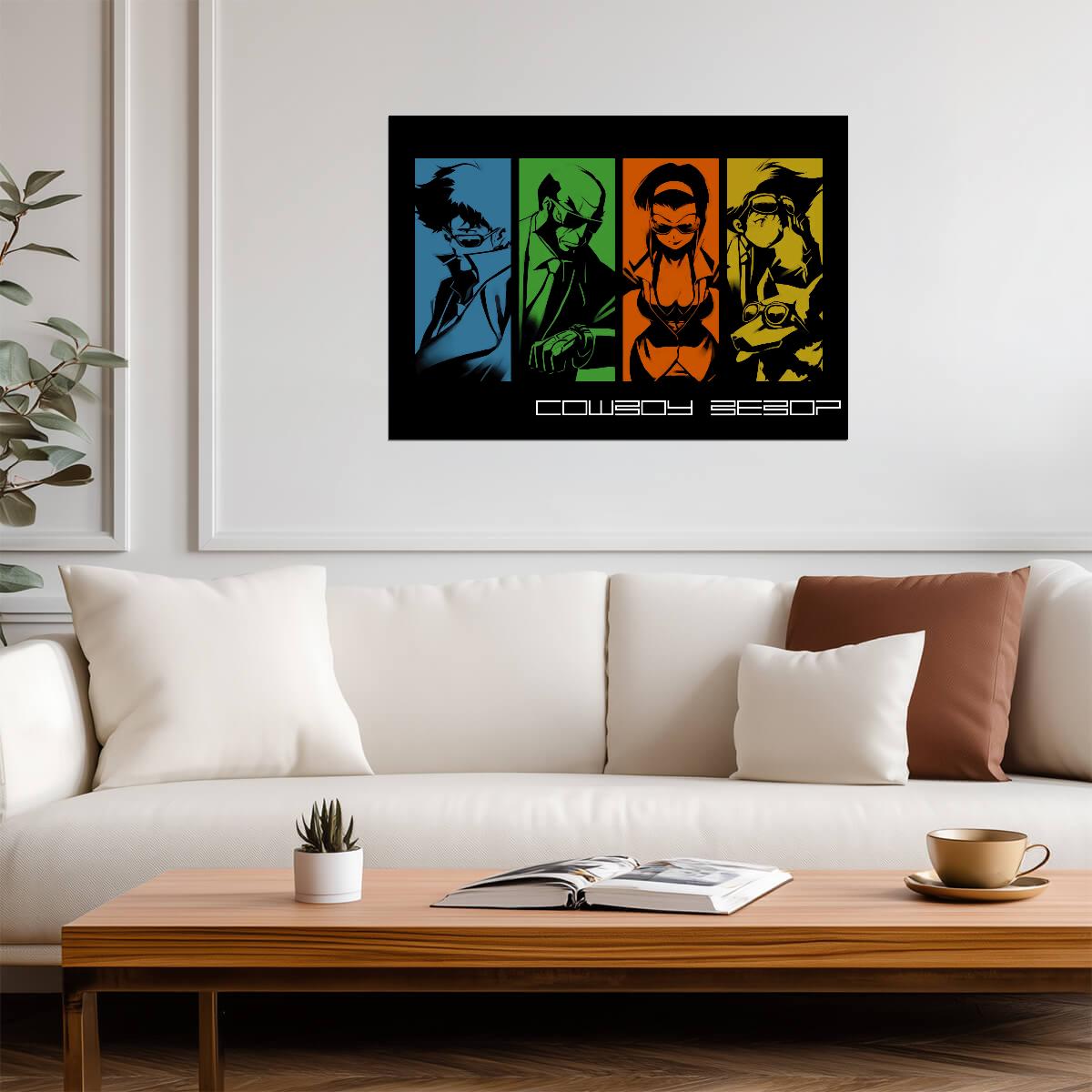 Cowboy Bebop Poster | Crew Portraits in Four Horizontal Panels - Anime Poster