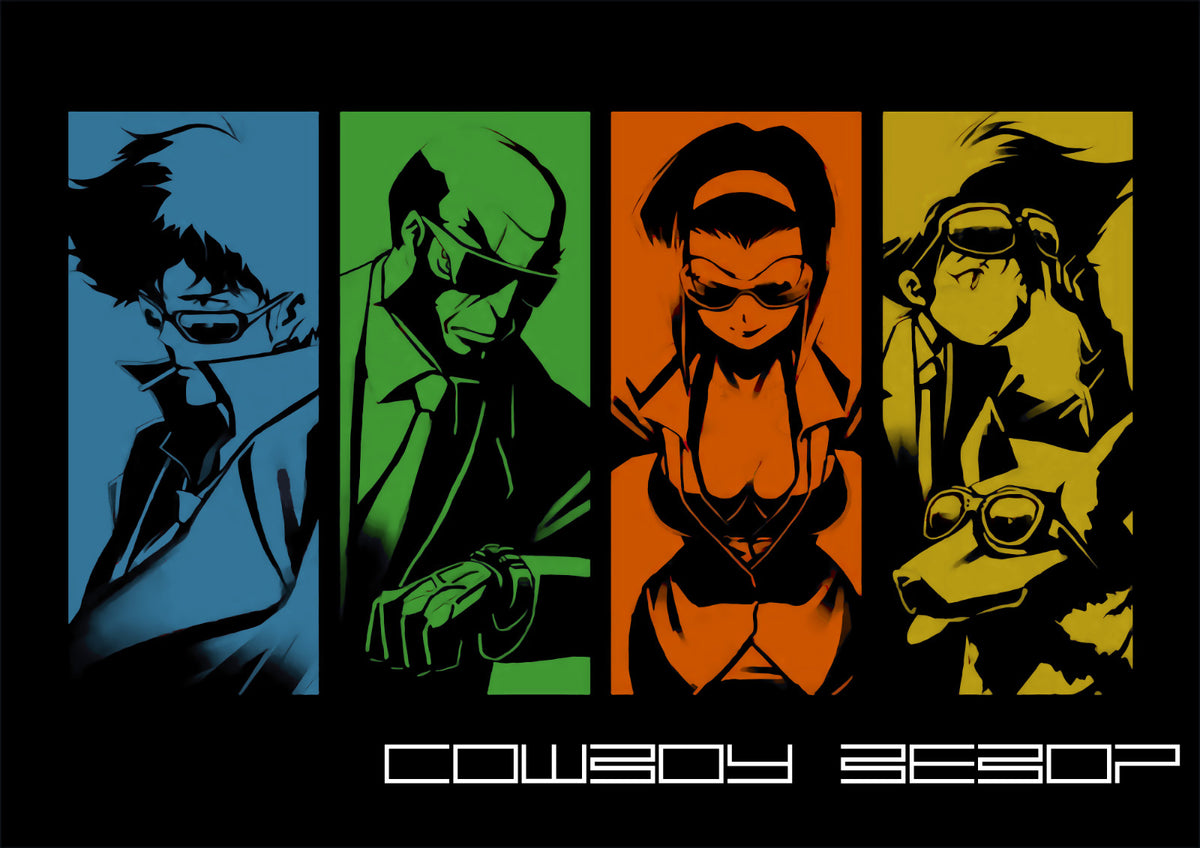Cowboy Bebop Poster | Crew Portraits in Four Horizontal Panels - Anime Poster