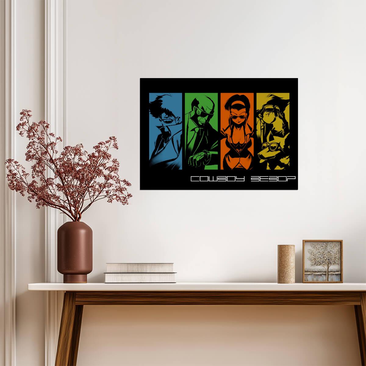Cowboy Bebop Poster | Crew Portraits in Four Horizontal Panels - Anime Poster