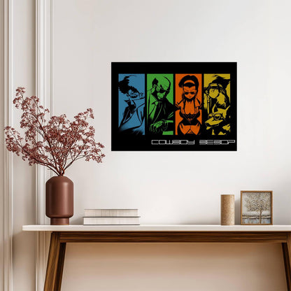 Cowboy Bebop Poster | Crew Portraits in Four Horizontal Panels - Anime Poster