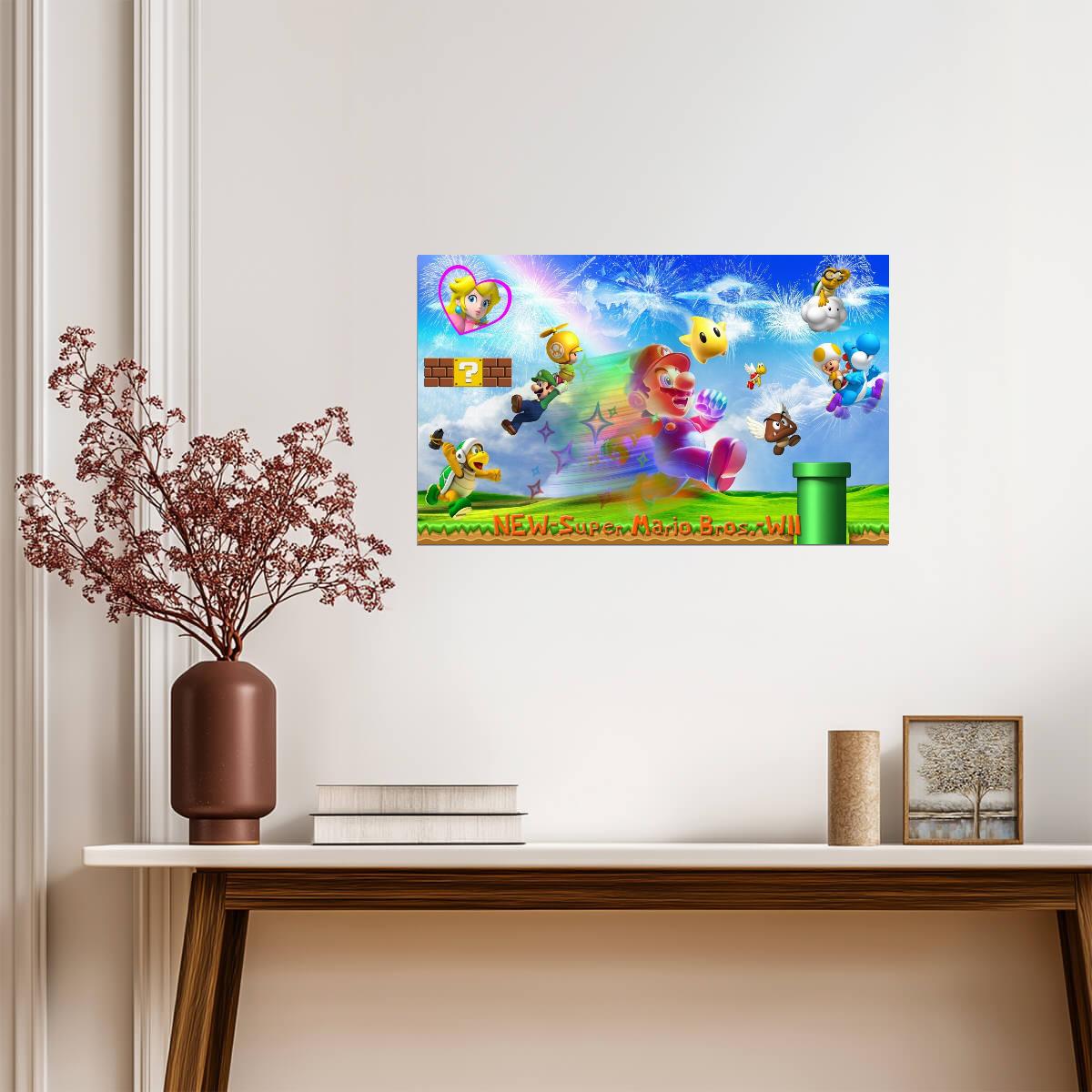 New Super Mario Bros. Wii Poster | Mario and Friends in the Mushroom Kingdom - Video Games Poster