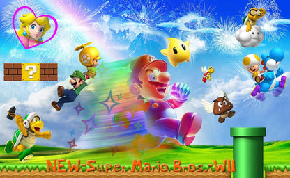 New Super Mario Bros. Wii Poster | Mario and Friends in the Mushroom Kingdom - Video Games Poster
