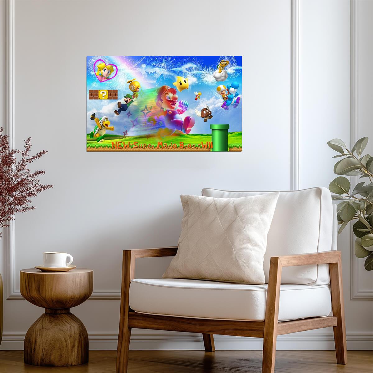 New Super Mario Bros. Wii Poster | Mario and Friends in the Mushroom Kingdom - Video Games Poster