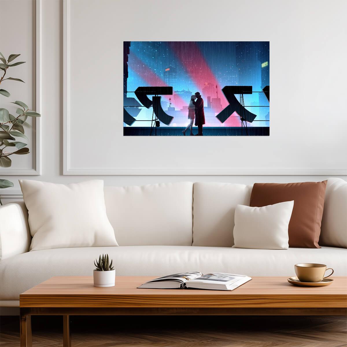 Blade Runner 2049 Movie Poster | Officer K and Joi beneath Neon Signs - Movies & TV Poster