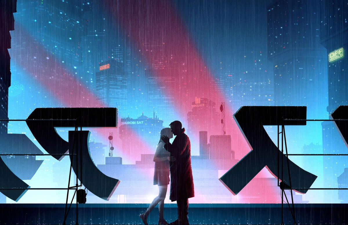 Blade Runner 2049 Movie Poster | Officer K and Joi beneath Neon Signs - Movies & TV Poster